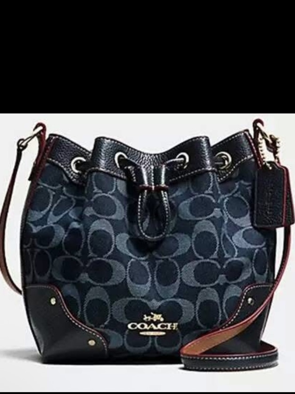 Coach Baby Mickie Denim Blue Signature Drawstring Bucket Crossbody w/2 hang tags